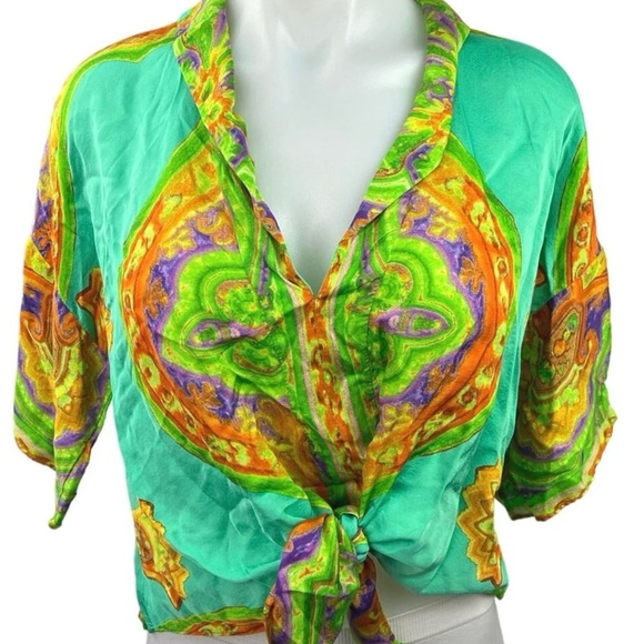 Tops - Zara satin vibrant lapel color front tie blouse size small